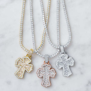 <b>Silver</b> Moissanite Baguette Cross <b>Pendant</b> Rose Tone Hip Hop Jewelry Statement Necklace Charm Fashion Gift <b>For</b> <b>Men</b> - Product Image 4