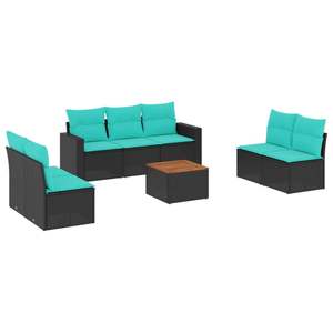 Set di divani da giardino in polyrattan nero da 8 pezzi con cuscini, eleganti mobili da esterno - Product Image 2