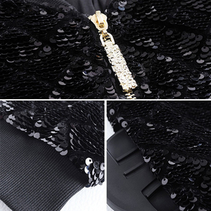 Blouson bomber noir à sequins pour femme, fermeture éclair, vêtement de soirée, vêtement d'extérieur tendance - Product Image 5