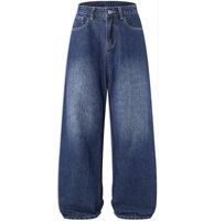 Jean taille haute à jambe large pour homme, coupe droite, décontracté, extensible, délavé, style Y2K, baggy, boyfriend, en denim brodé avec boutons