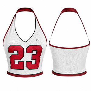 Women Halter American Football Jersey Mesh Deep V Neck Slim Fit Number Print Streetwear <b>Top</b> OEM ODM Wholesale - Product Image 1