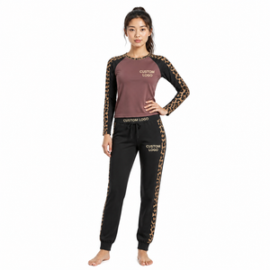 Conjunto de dos piezas con estampado de leopardo y guepardo, ropa de estar por casa, camisa de manga larga y leggings, conjunto de algodón acanalado para mujer - Product Image 1