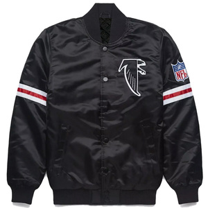 Chaqueta Varsity Negra Personalizada de Satén para Hombre, Chaqueta Bomber con Franjas Rojas en las Mangas, Uniforme de Béisbol Letterman al por Mayor, Ropa Deportiva - Product Image 2