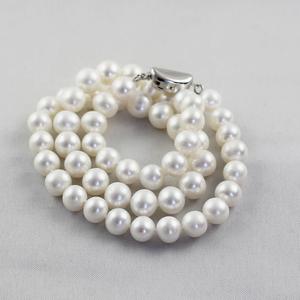 Collier de perles d'eau douce sans pépins de 8-9 mm avec fermoir argenté, forte brillance, petites imperfections - Meilleure chaîne complète pour la fête des mères - Product Image 4
