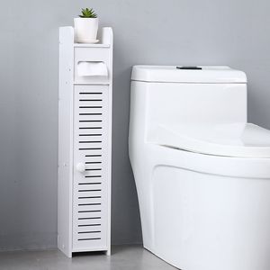 Mobiletto sottile per WC con lavabo integrato, soluzione salvaspazio, organizer da bagno ad angolo, mobiletto da terra per asciugamani e carta igienica - Product Image 1