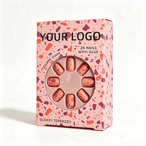 <span class=keywords><strong>Uñas</strong></span> Postizas de Diseño Artístico, Color <span class=keywords><strong>Rosa</strong></span> Mármol, Cortas, Cuadradas, Brillantes, con Detalles en Melocotón, Morado <span class=keywords><strong>y</strong></span> <span class=keywords><strong>Naranja</strong></span> - Product Image 6