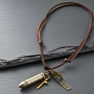 <b>Titanium</b> Steel Silver Bullet Pendant Necklace for Men & Boys with Adjustable Pure Leather Cord - Product Image 5