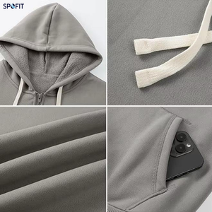 Sweat-shirt à capuche zippé gris en molleton épais pour homme, coupe classique, couleur unie, idéal pour l'automne – Vente en gros personnalisée - Product Image 5