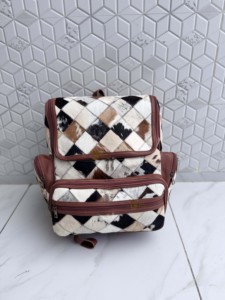 New 2026 Designer Cowhide Leather <b>Backpack</b> Softback Unisex Day <b>Backpack</b> Multiple Pockets Checks Design School Bag Zipper Closure - Product Image 5