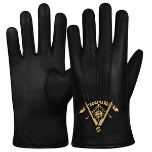 ผู้จัดจำหน่ายถุงมือหนังสีดำสำหรับพิธีกรรมนักบวชยุคโบราณ รุ่น Blue Lodge พร้อมตราสัญลักษณ์ปักดิ้นทอง - Product Image 3