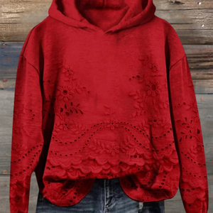 เสื้อฮู้ดดี้สีเทาสำหรับผู้หญิง ปักลายดอกไม้ด้านหน้า โลโก้ผ้าฝ้ายผสม ผ้าถัก สไตล์ลำลอง โบฮีเมียน สำหรับฤดูใบไม้ร่วง - Product Image 2