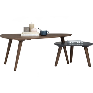 Scandinavian Nested <b>Coffee</b> <b>Table</b> Set of 2 with Pebble-Shaped Tops and Solid Wood Tripod Legs for Residential <b>Small</b> Apartments - Product Image 3