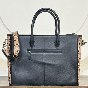 Sac fourre-tout en cuir de vachette personnalisé, motif floral gravé à la main, sac à main western pour femmes, grande capacité, sacs à bandoulière élégants - Product Image 4