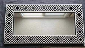 <b>Black</b> White Bone Inlay <b>Mirror</b> | Geometric Diamond Pattern | Rectangular <b>Wall</b> Decor | Luxury <b>Mirror</b> - Product Image 3