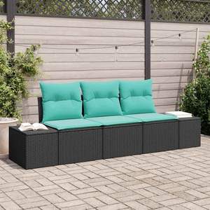 Conjunto de Sofá de Jardín de Ratán Sintético Negro con Cojines, 3 Piezas, Muebles de Exterior Cómodos - Product Image 1