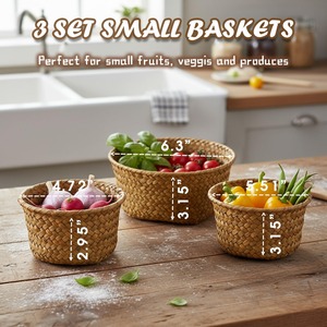 3 Set <b>Small</b> Seagrass Woven <b>Storage</b> <b>Baskets</b> Handmade <b>Storage</b> <b>Basket</b> Wholesale ecofriendly Made in Viet Nam - Product Image 3