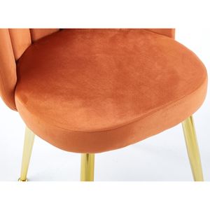 Juego de 2 Sillas de Comedor Modernas Color Naranja, Respaldo de Terciopelo Cómodo con Patas de Tubo de Hierro Color Dorado para Comedor - Product Image 3
