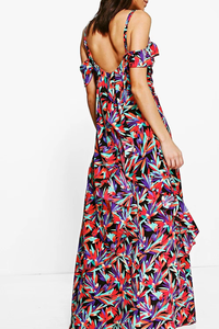 Vestidos Largos de Gasa Estampados para Mujer, Tallas Grandes, Moda de Verano, Casual, Elegante, Floral, con Volantes, Cuello en V, Manga Corta - Product Image 6