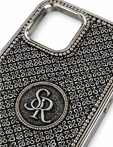 Funda de Lujo para Móvil de Plata de Ley 925 con Diseño Floral Geométrico Grabado Oxidado Estilo Antiguo - Product Image 2