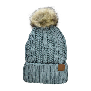 Bonnet en tricot unisexe avec pompon, couleur unie, bonnet d'hiver décontracté pour adultes, bleu clair, tricoté à la main, matière acrylique - Product Image 1