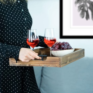 Plateau de service moderne en bois massif, plateau décoratif de luxe pour thé, café et apéritifs, fabriqué en bois d'acacia - Product Image 3