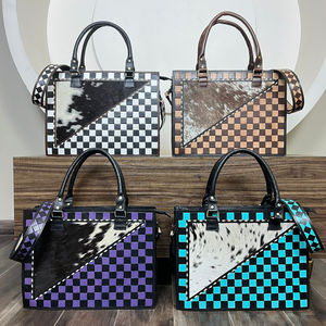 Bolsos de Hombro de Cuero a Cuadros Hechos a Mano, Bolsos de Viaje Grandes de Estilo Occidental, Bolsos de Mano de Cuero Vacuno de Gran Capacidad para Mujer - Product Image 5