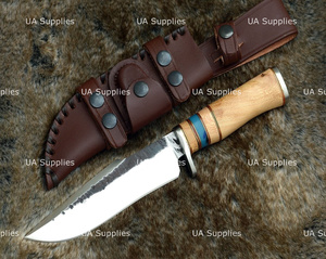 Couteau Bowie de camping en plein air à lame fixe forgée à la main en acier inoxydable de qualité industrielle 58 HRC, pointe tombante, manche ergonomique en bois - Product Image 3