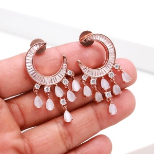 Pendientes de Aro con Gemas Grises, Chapados en Oro Rosa de 14K, Joyería Minimalista para Uso Diario, Precio de Fábrica - Product Image 3