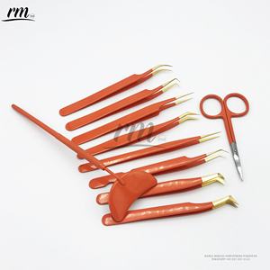 Pinzas rusas de punto de volumen para extensiones de pestañas, zanahoria naranja con punta dorada brillante, logotipo personalizado, embalaje de acero inoxidable - Product Image 2