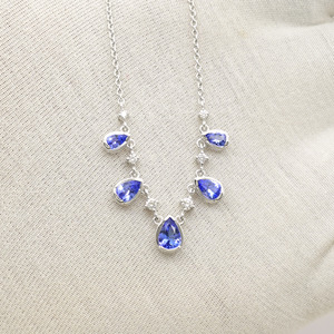New Hot Sell 1.83 CTW Bezel Setting Tanzanite Gemstone <b>Necklace</b> in 14k Fine White Gold Diamond Wedding <b>Necklace</b> Ready to Ship - Product Image 6