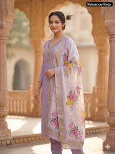 Pure Viscose Simer <b>Silk</b> <b>Fabric</b> Heavy Embroidery Floral Printed Bright Color Designer Salwar Suit For Party& Function Wear Outfit - Product Image 3