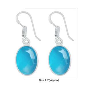 Pendientes Colgantes de Plata de Ley S925 de Lujo con Gema de Calcedonia Azul, Engaste de Bisel Plateado, Bonito Regalo para Mujeres, Fiestas - Product Image 1