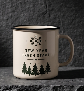 New Beginning Season Metal Camp Cup Custom Logo Printing Heavy Duty <b>Iron</b> Enamel Mug Featuring Snowflake and Pine Trees Artwork - Product Image 4