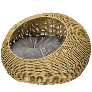 Cuccia per Gatti in Rattan Marrone Chiaro con Cuscino Lavabile per Gatti e Cuccioli - Product Image 1