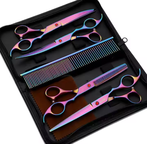 Kit de ciseaux à effiler de qualité supérieure couleur argent 6 pièces, magnifiques kits de barbier avec étui en cuir à fermeture éclair - Product Image 1