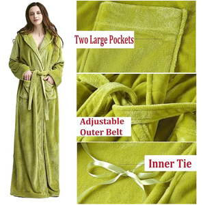 Al por mayor Bata de baño larga de forro polar para mujer, talla grande, de terciopelo coral esponjoso con capucha, cálida para invierno, ropa de dormir para spa, logotipo personalizado - Product Image 2