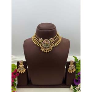 Indian Ethnic Myra Chorski Gold Plated Bridal Choker Necklace & Earring Set - Product Image 1