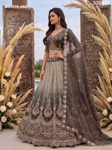 Heavy Chandania Silk with Handwork Motif-<b>Crystal</b> Beads-<b>Big</b> Stone-Multi Thread-Sequin-Dori work CanCan Lehenga Set Woman Fashion - Product Image 3