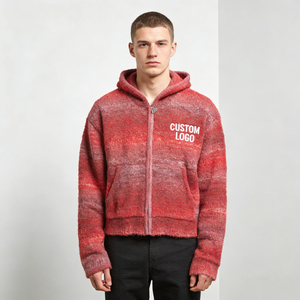 Sudadera con Capucha para Hombre, Moderna, Roja Degradada, de Tela Texturizada, con Cierre, Logotipo Personalizado, Bolsillos Grandes, Estilo Casual - Product Image 1
