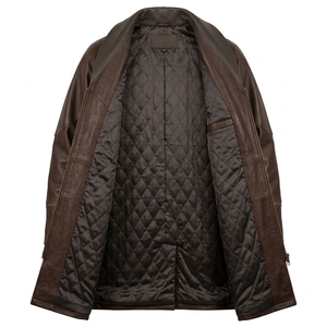 Abrigo de Cuero Genuino para Hombre, Color Marrón Oscuro, Cuello Chalazón Personalizado, Largo Medio, Proveedor Directo de Fábrica - Product Image 5