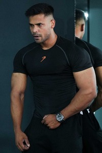 mens <b>compression</b> <b>shirt</b> gym fitness athletic wear quick dry stretch fabric training workout tee bulk order supplier - Product Image 2