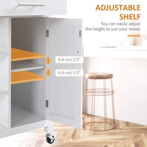 Carrello da Cucina Compatto dal Design Moderno con Ruote, Regolabile, Bianco, Trolley Multiuso Impermeabile in Legno di Quercia Elegante - Product Image 5