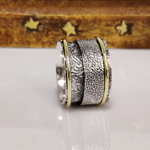 Floral <b>Spinner</b> Band <b>Ring</b> 925 Sterling Silver Handmade Flower Meditation <b>Ring</b> - Product Image 3