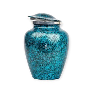 Teal Blue <b>Textured</b> Cremation Urn with Metallic Lid for Adult Memorial Ashes & Remembrance - Product Image 1