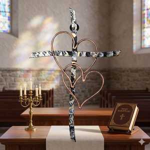 Cruz de Corazón Rústica de Hierro para Colgar en la Pared, Decoración Tallada a Mano, Directo de Fábrica de Moradabad, Artículos Metálicos Artísticos para Navidad y Año Nuevo - Product Image 6