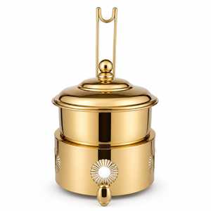 Plat de service rond de luxe en acier inoxydable plaqué or de 24 cm avec couvercle et support pour événements et réceptions - Product Image 2