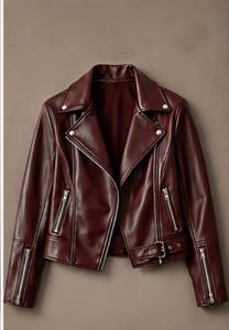 Veste moto en cuir PU pour homme, col rabattu, fermeture éclair, coupe ajustée, couleur unie, manches classiques, automne - Product Image 2