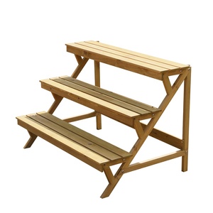 Support à fleurs en bois pour l'extérieur, style rustique, présentoir à plantes à plusieurs niveaux, banc de jardin, finition naturelle à 3 niveaux - Product Image 3
