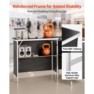 Table de bar pliante portable pour sous-sol, ensemble de 2 pièces avec sac de transport, étagère de rangement, jupe amovible, installation rapide et facile - Product Image 4
