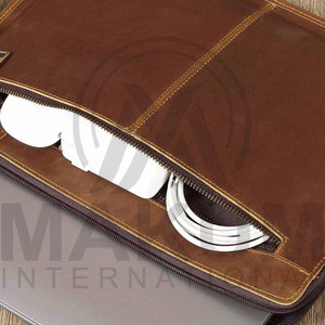 Brown Leather <b>Laptop</b> <b>Sleeve</b> Case with Front Zip Pocket and Wrist Strap for 13-15 Inch Devices - Product Image 4